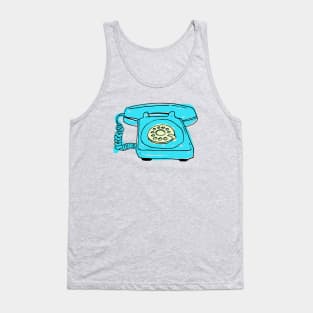 Sketchy Old Retro Rotary Phone - Teal Background Tank Top